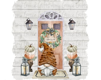 Fall Front Porch Gnome, Pumpkins, Thanksgiving, Clipart, Instant Download, Printable Art, Sublimation, PNG