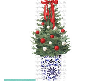 Ginger Jar Chinoiserie Christmas Tree, Clipart, Instant Download, Printable Art, Sublimation, PNG
