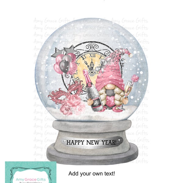 Rosa Schneekugel-Neujahrszwerg, Digital Design, Clipart, Sublimation, PNG