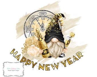 New Year&#39;s Gnome Clock, Digital Design, Sublimation, Clipart, PNG