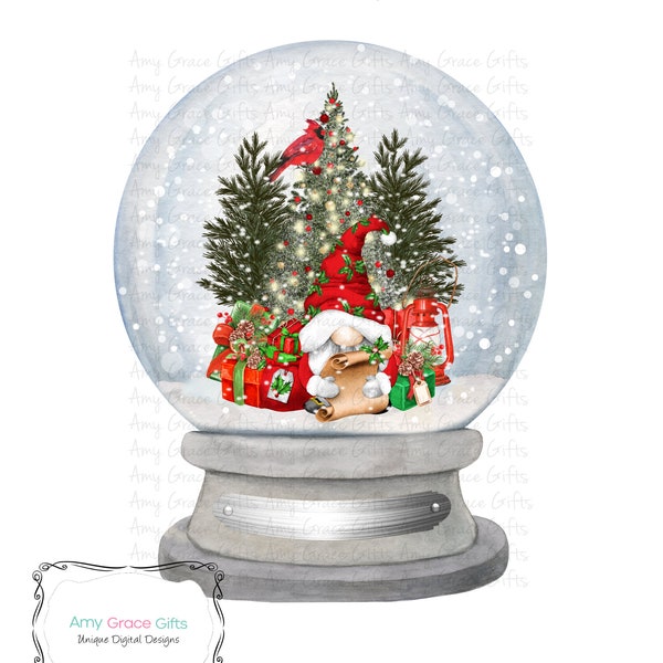 Snow Globe Santa Gnome, Christmas, Clipart, Digital Design, Instant Download, Printable Art, Sublimation, PNG