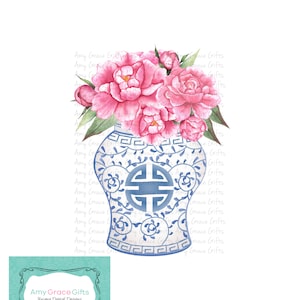 Chinoiserie Ginger Jar Peony, Digitaal ontwerp, Afdrukbare kunst, Sublimatie, PNG, Instant Download