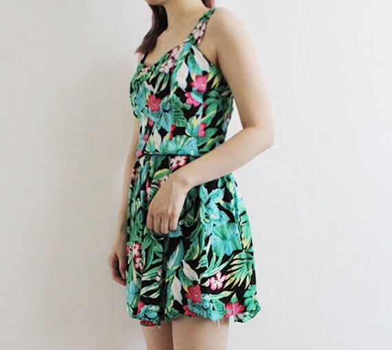 green suspender tropical summer vacation dress