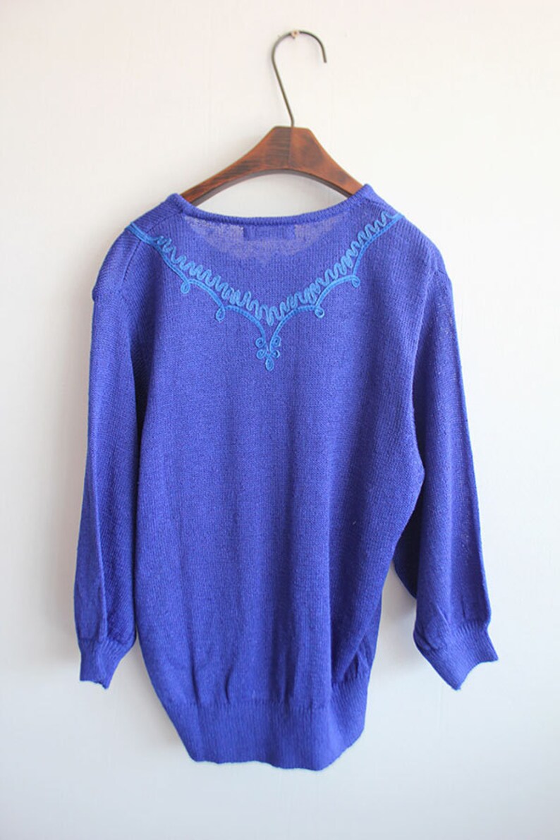 Blue Embroidered Vintage Cardigan sweater / knit art deco Etsy