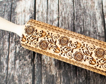 Scandinavian style - Embossing rolling pin, Cookies decorating roller, Laser engraved rolling pin