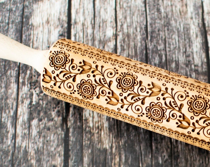 Scandinavian style - Embossing rolling pin, Cookies decorating roller, Laser engraved rolling pin