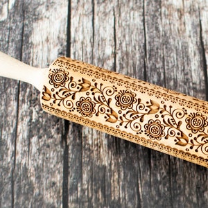 Scandinavian style - Embossing rolling pin, Cookies decorating roller, Laser engraved rolling pin