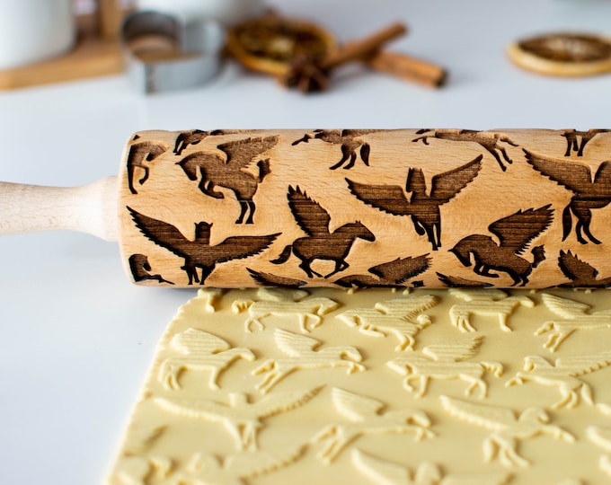 Pegasus - Embossing rolling pin, Cookies decorating roller, Laser engraved rolling pin
