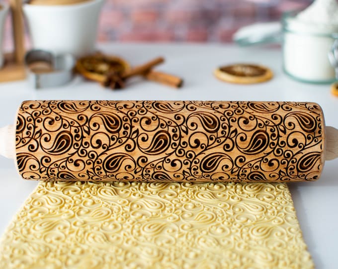 Paisley Pattern 2 - Embossing rolling pin, Cookies decorating roller, Laser engraved rolling pin