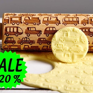 Cars - Embossing rolling pin, Cookies decorating roller, Laser engraved rolling pin