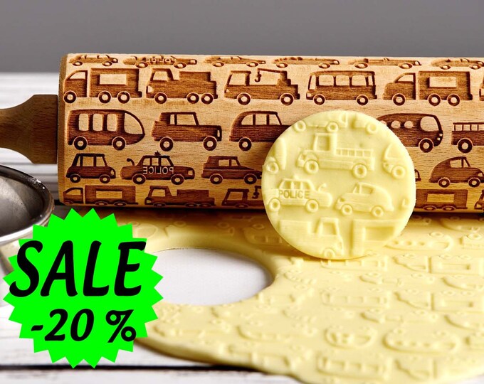 Cars - Embossing rolling pin, Cookies decorating roller, Laser engraved rolling pin