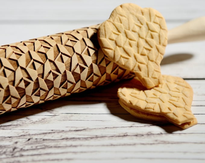 Embossing rolling pin - Geometrical abstraction, Cookies decorating roller, Laser engraved rolling pin
