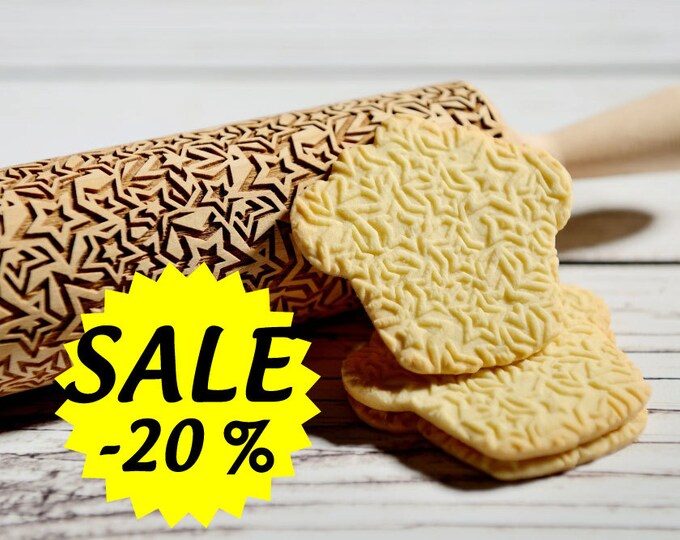 Embossing rolling pin - Crazy stars, Cookies decorating roller, Laser engraved rolling pin