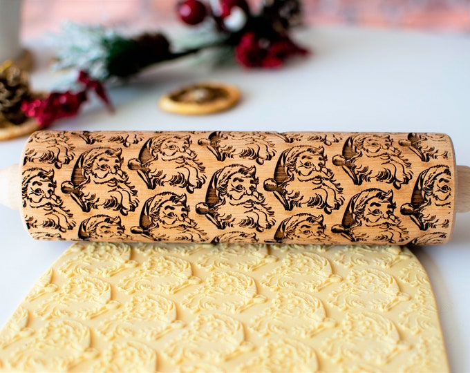 Santa Claus - Embossing rolling pin, Cookies decorating roller, Laser engraved rolling pin