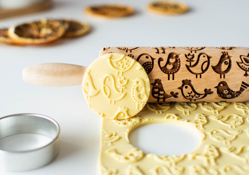 Folk Art Birds Mini Rolling Pin Embossing Rolling Pin Etsy