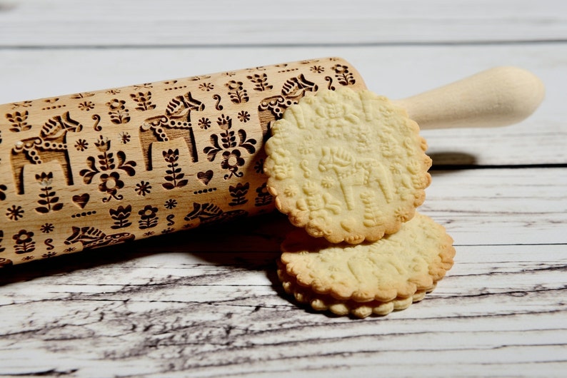 Embossing Rolling Pin Swedish Dala Horse Cookies Decorating Etsy