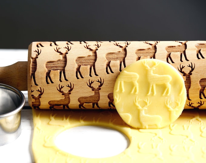 Deer - Embossing rolling pin, Cookies decorating roller, Laser engraved rolling pin
