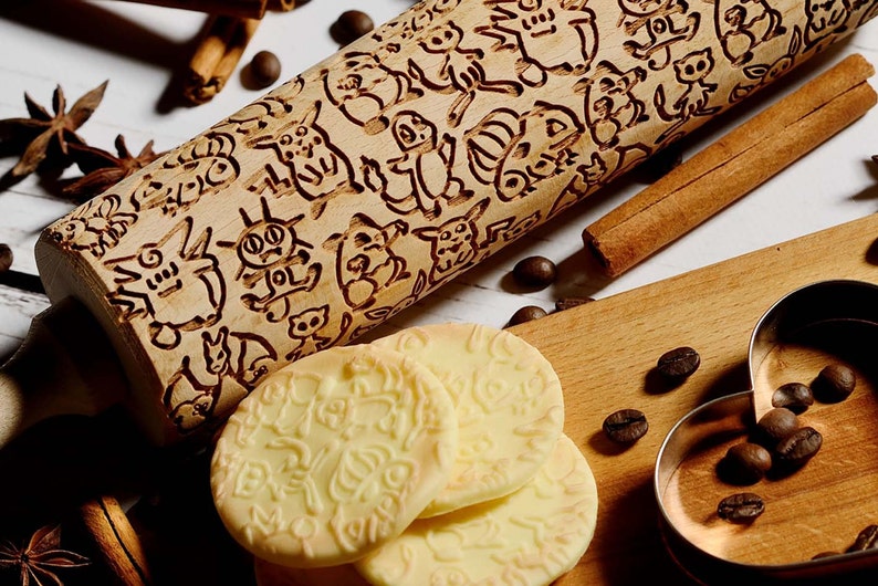 Pokémon Embossing rolling pin, Cookies decorating roller, Laser engraved rolling pin image 2