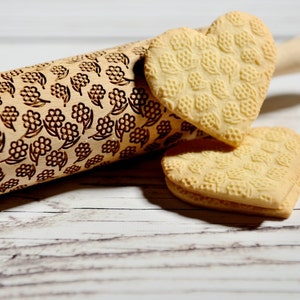 Embossing rolling pin Wild flowers, Cookies decorating roller, Laser engraved rolling pin image 1