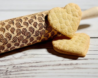 Embossing rolling pin - Wild flowers, Cookies decorating roller, Laser engraved rolling pin