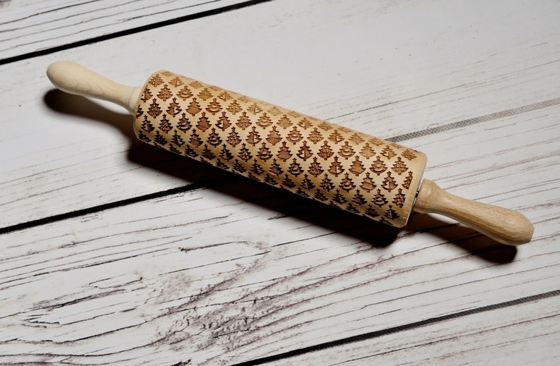 Christmas tree Embossing rolling pin, Cookies decorating roller, Laser engraved rolling pin image 5