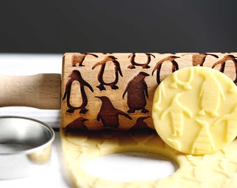 Rodillo para galletas con grabado láser de pingüino