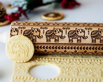 Mehndi Elephant Embossing Rolling Pin – Indian Cookie Decor