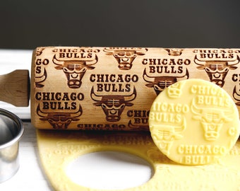 Chicago Bulls, Basketball - Embossing rolling pin, Cookies decorating roller, Laser engraved rolling pin