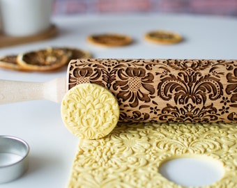 Damask pattern - Embossing rolling pin, Cookies decorating roller, Laser engraved rolling pin