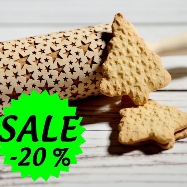 Embossing rolling pin - Stars in the sky, Cookies decorating roller, Laser engraved rolling pin