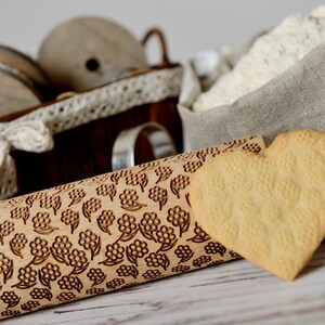 Embossing rolling pin Wild flowers, Cookies decorating roller, Laser engraved rolling pin image 4