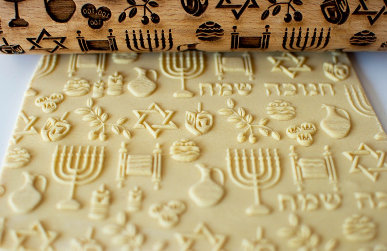 Happy Hanukkah Embossing rolling pin, Cookies decorating roller, Laser engraved rolling pin image 3