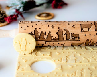 Star of Bethlehem - Embossing rolling pin, Cookies decorating roller, Laser engraved rolling pin