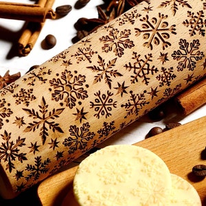 Snowflakes Embossing rolling pin, Cookies decorating roller, Laser engraved rolling pin image 2