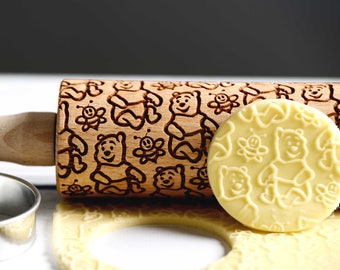 Winnie the Pooh - Mini Rolling Pin, Embossing rolling pin, Laser engraved rolling pin, Cookies decorating roller