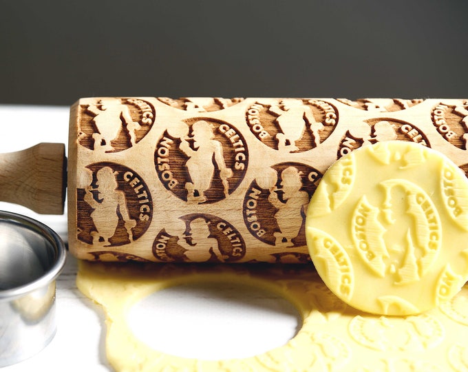 Boston Celtics, Basketball - Embossing rolling pin, Cookies decorating roller, Laser engraved rolling pin
