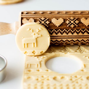 Winter Nordic Pattern - Mini Rolling Pin, Embossing rolling pin, Laser engraved rolling pin, Cookies decorating roller