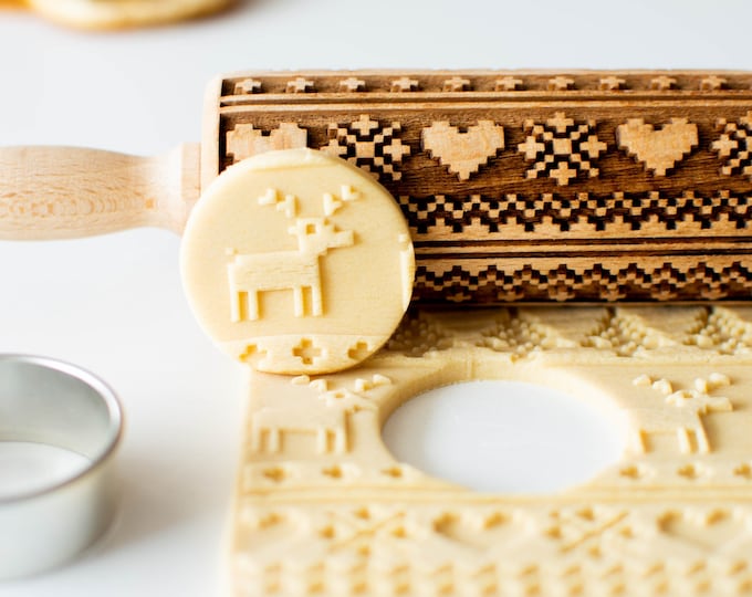 Winter Nordic Pattern - Mini Rolling Pin, Embossing rolling pin, Laser engraved rolling pin, Cookies decorating roller