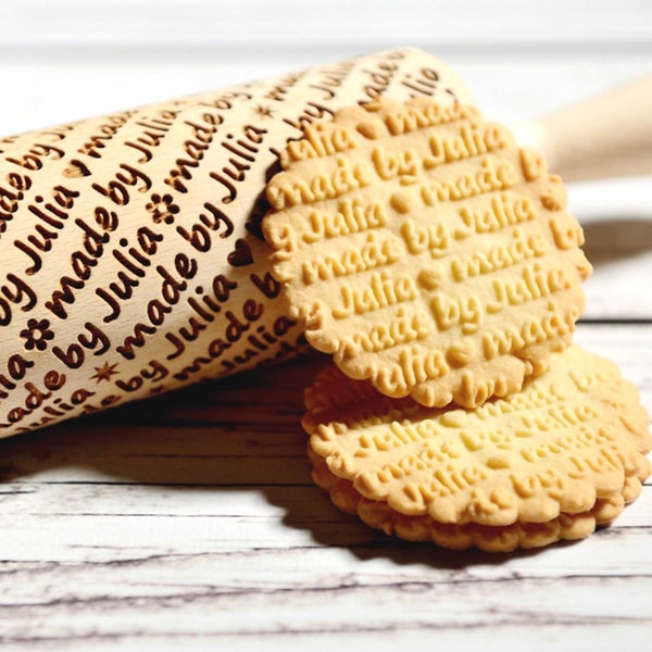 Personalized Laser Engraved Rolling Pin, Custom Embossing Roller for Baking, Anniversary Gift for Her, Christmas Gift, Grandma Gift