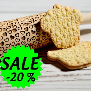 Embossing rolling pin - Little hearts, Cookies decorating roller, Laser engraved rolling pin