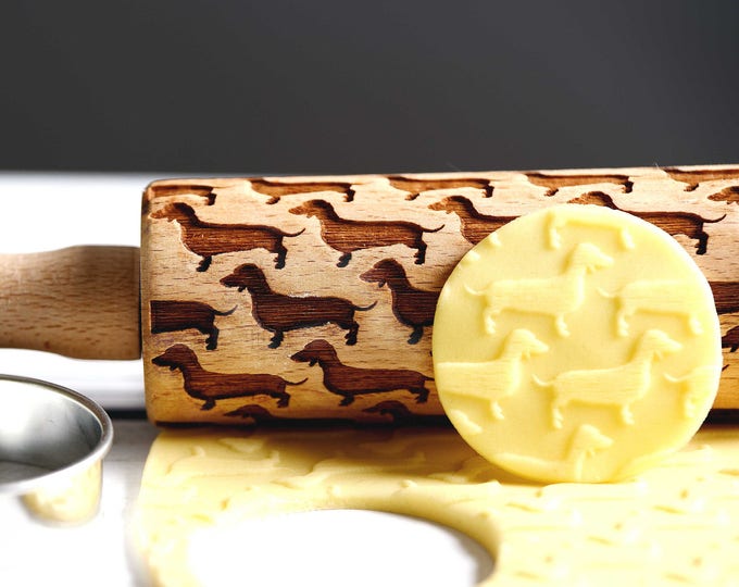 Dachshund - Mini Rolling Pin, Embossing rolling pin, Laser engraved rolling pin, Cookies decorating roller
