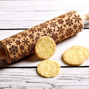 Snowflakes Embossing rolling pin, Cookies decorating roller, Laser engraved rolling pin image 3