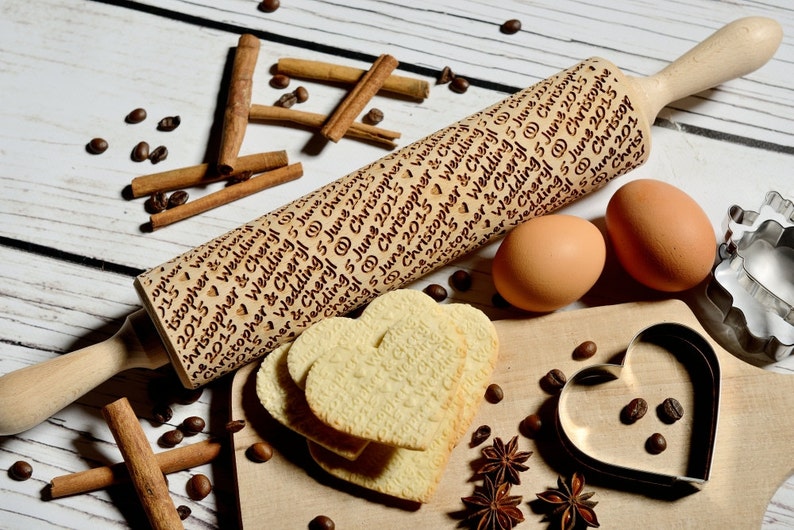 Embossing Rolling Pin Wedding Cookies Personalized Rolling Etsy