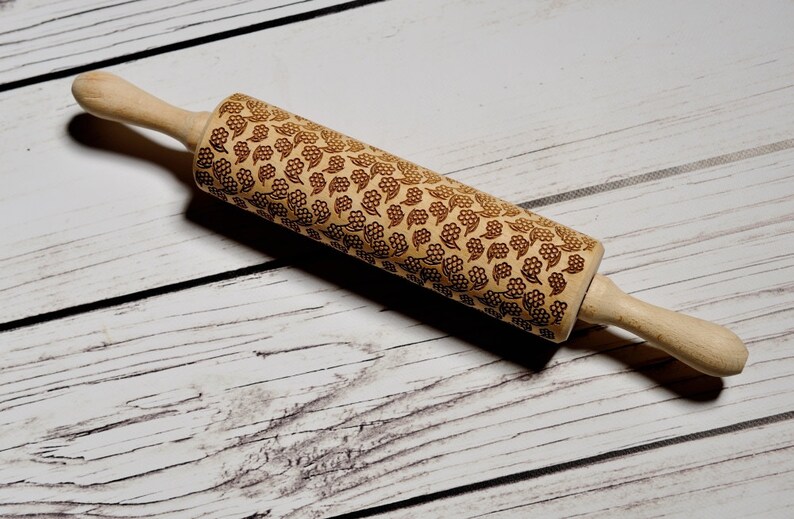 Embossing rolling pin Wild flowers, Cookies decorating roller, Laser engraved rolling pin image 5