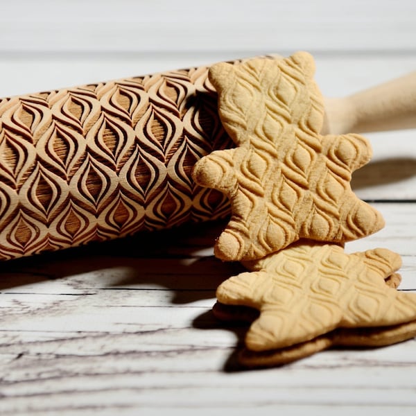 Embossing rolling pin - Leaves, Cookies decorating roller, Laser engraved rolling pin