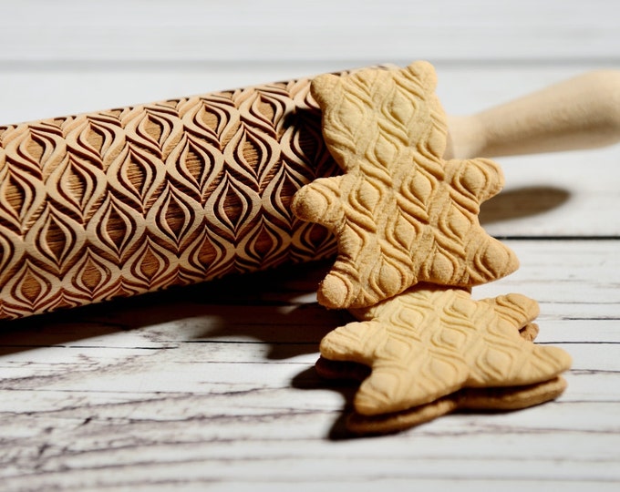 Embossing rolling pin - Leaves, Cookies decorating roller, Laser engraved rolling pin