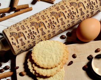 Swedish Dala Horse Embossing Rolling Pin – Cookie Decorating Roller