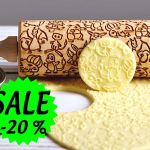 Pokémon Embossing rolling pin, Cookies decorating roller, Laser engraved rolling pin image 1