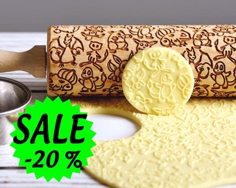 Pokémon - Embossing rolling pin, Cookies decorating roller, Laser engraved rolling pin