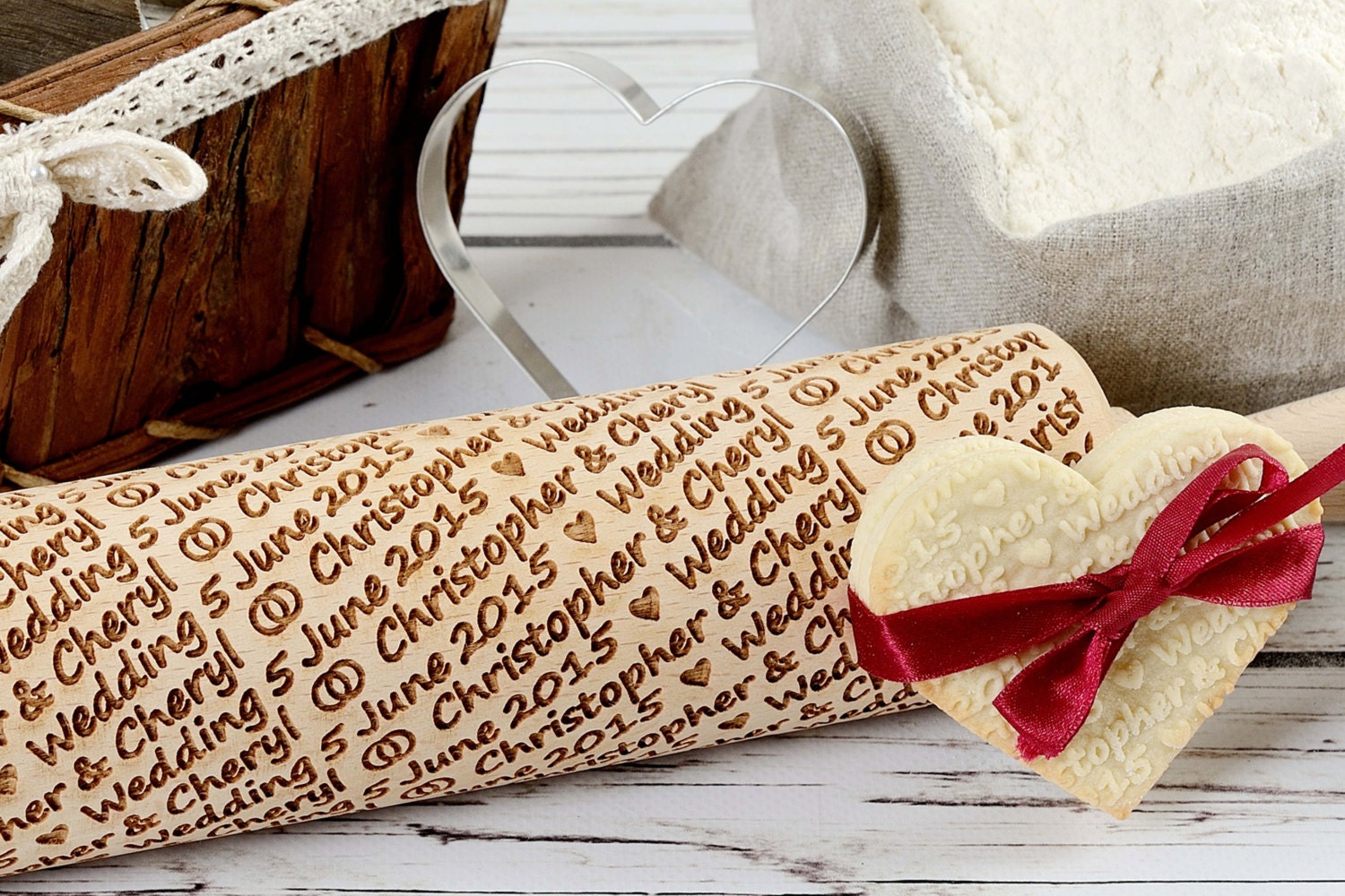 Embossing Rolling Pin Wedding Cookies Personalized Rolling Etsy